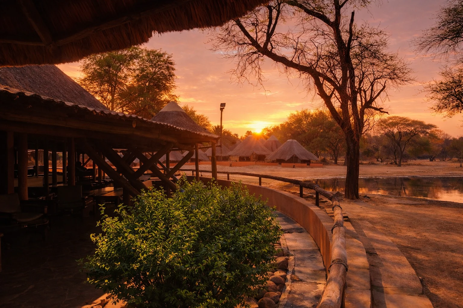 Game viewing area at Omaruru Game Lodge at sunset