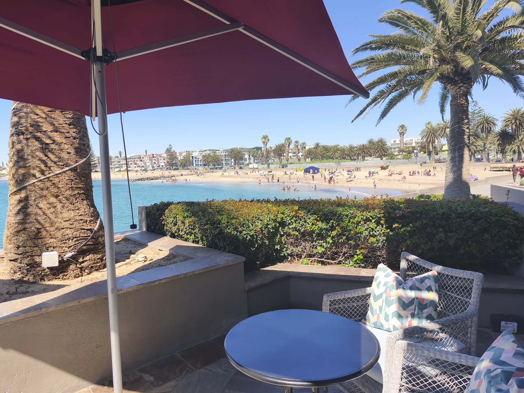 Sea-facing terrace at Strand Hotel