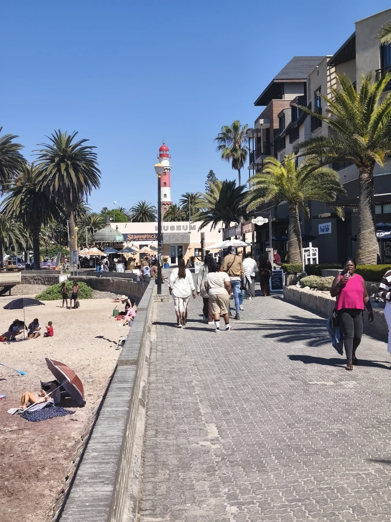 Swakopmund waterfront and palm-lined beachfront promenade