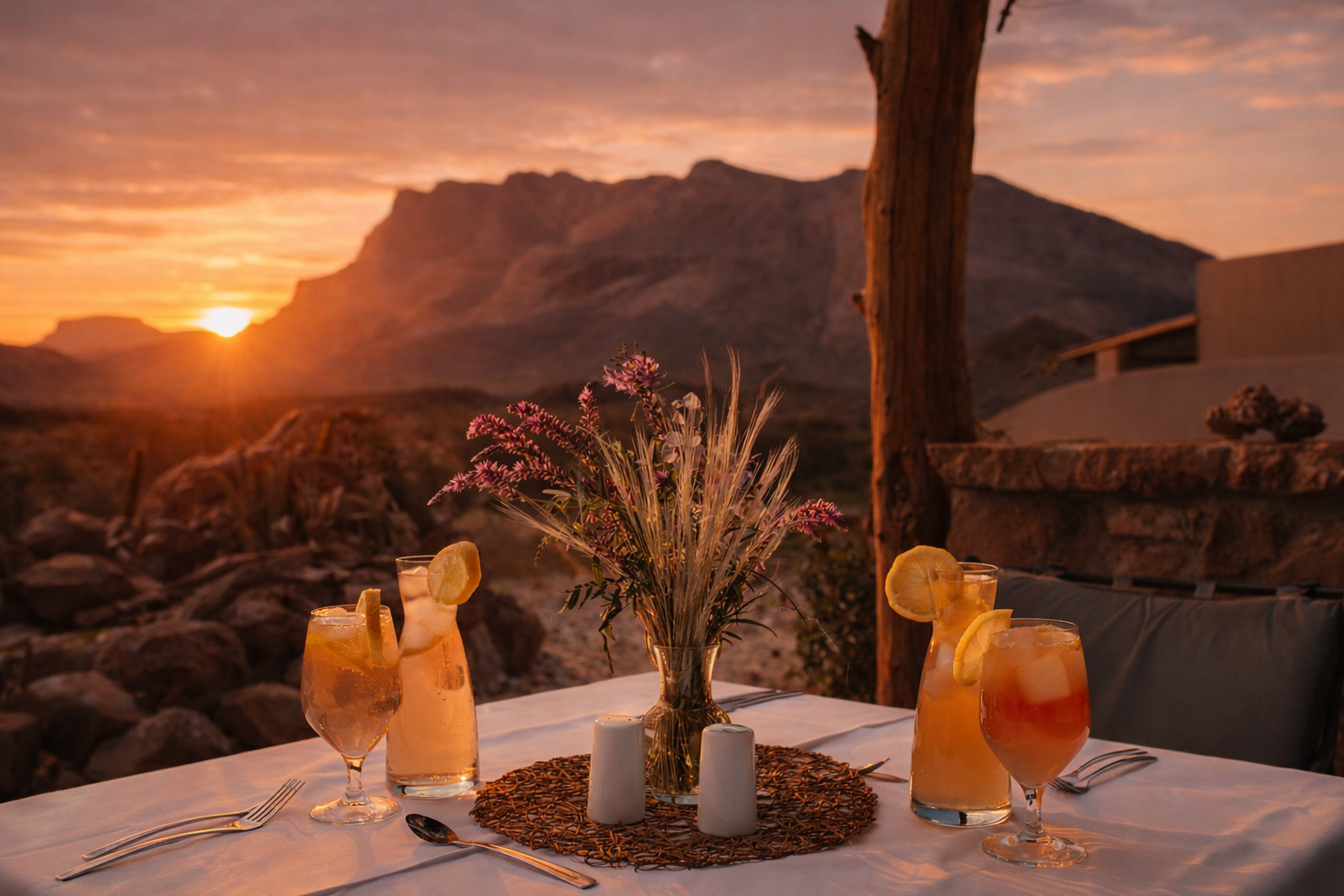 Breakfast at sunrise at Hohenstein Lodge, Namibia