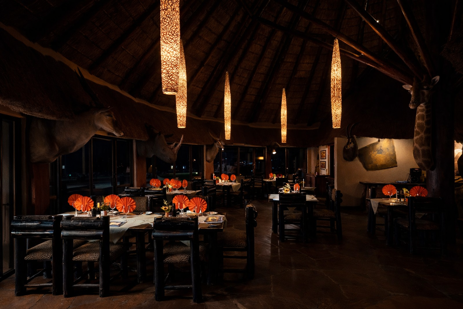 Evening dinner atmosphere at Omaruru Game Lodge, Namibia